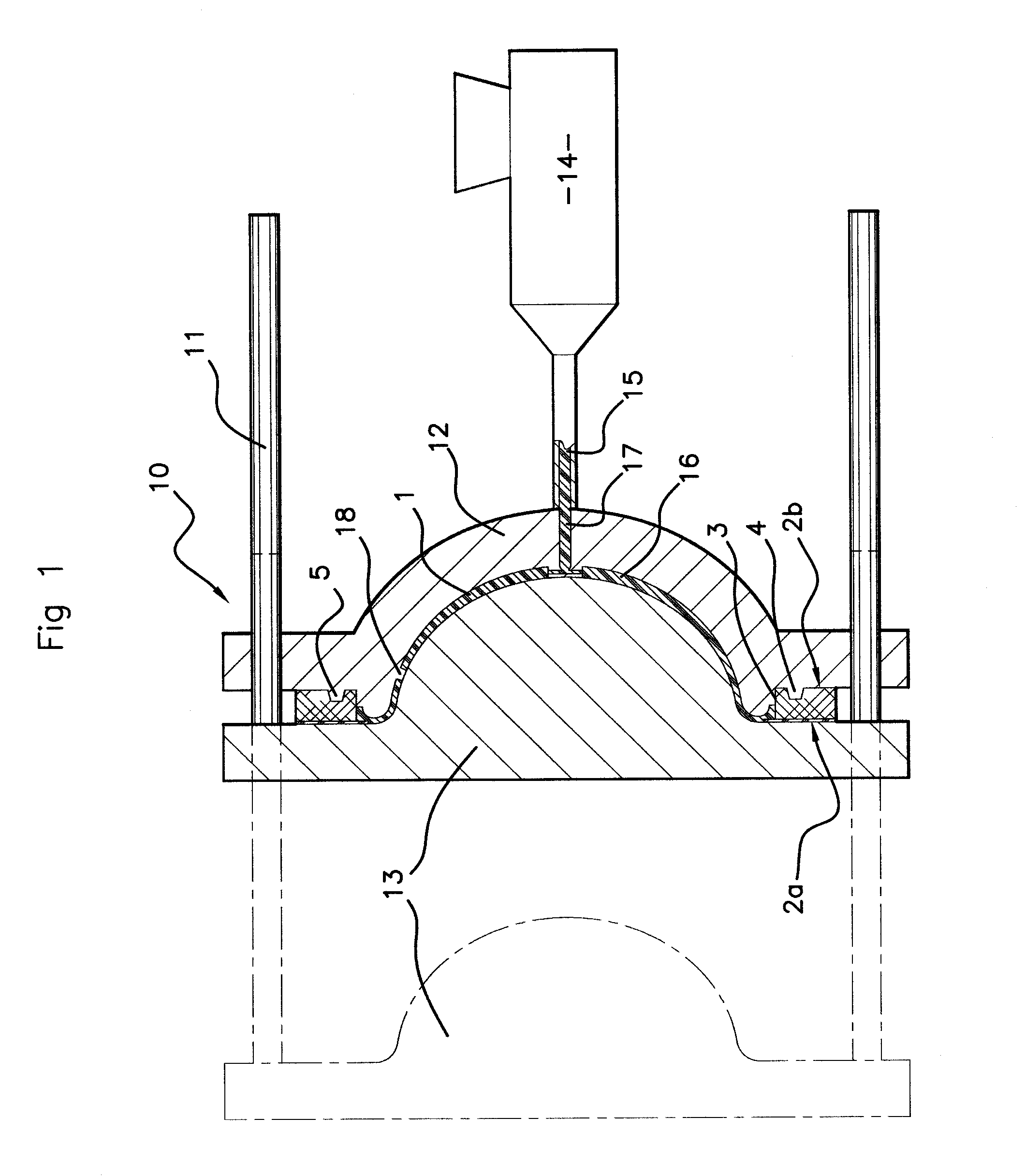 Method for producing a basin integrated in a receiving plane, receiving plane for carrying out the method and monobloc assembly obtained by the method