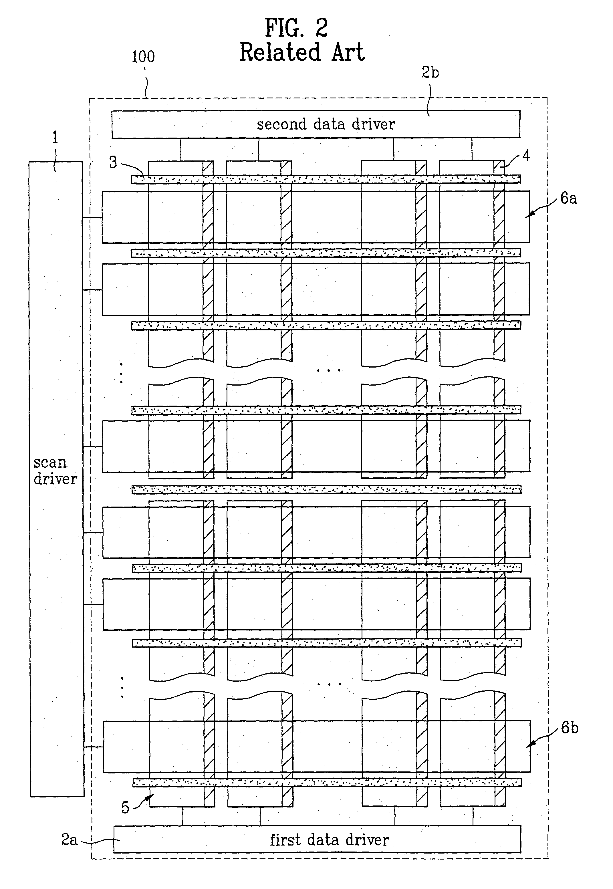 Scan structure in display device, method for driving the display device, and method for manufacturing the same