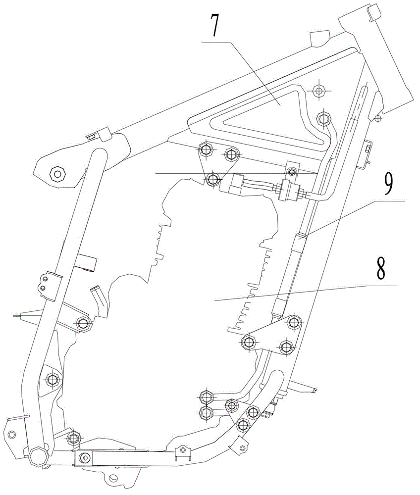 Motorcycle frame front body assembly convenient for welding oil pool