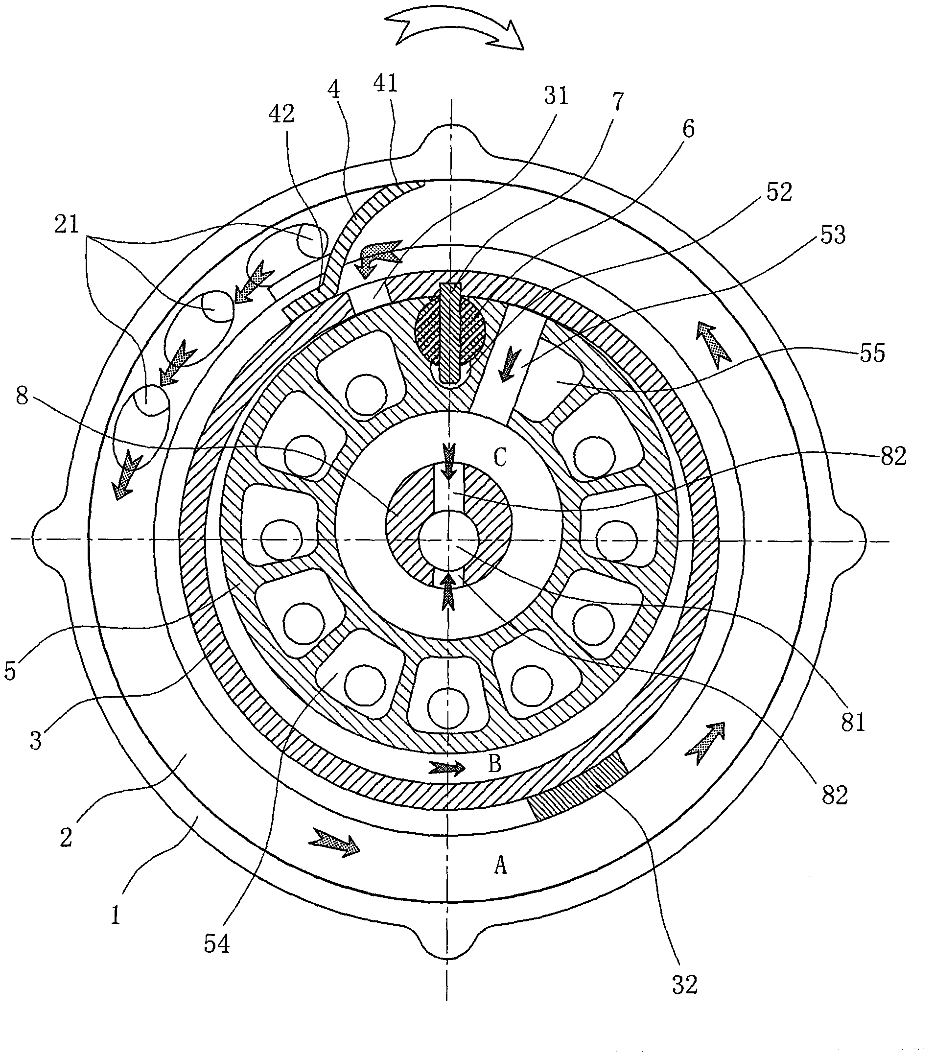 Spiral-flow auxiliary air intake device and compression pump thereof
