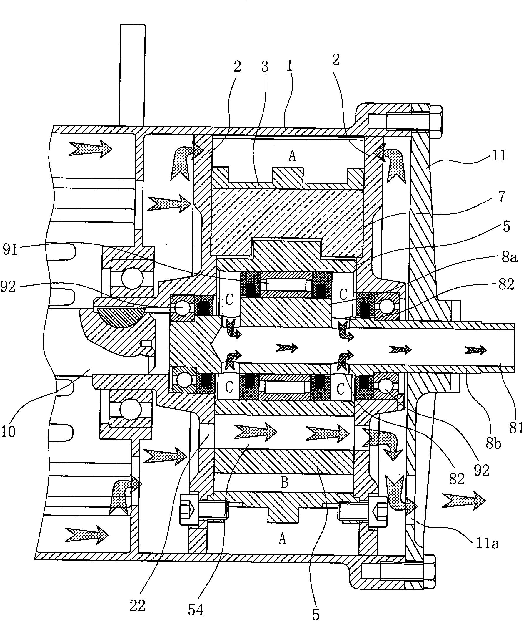 Spiral-flow auxiliary air intake device and compression pump thereof