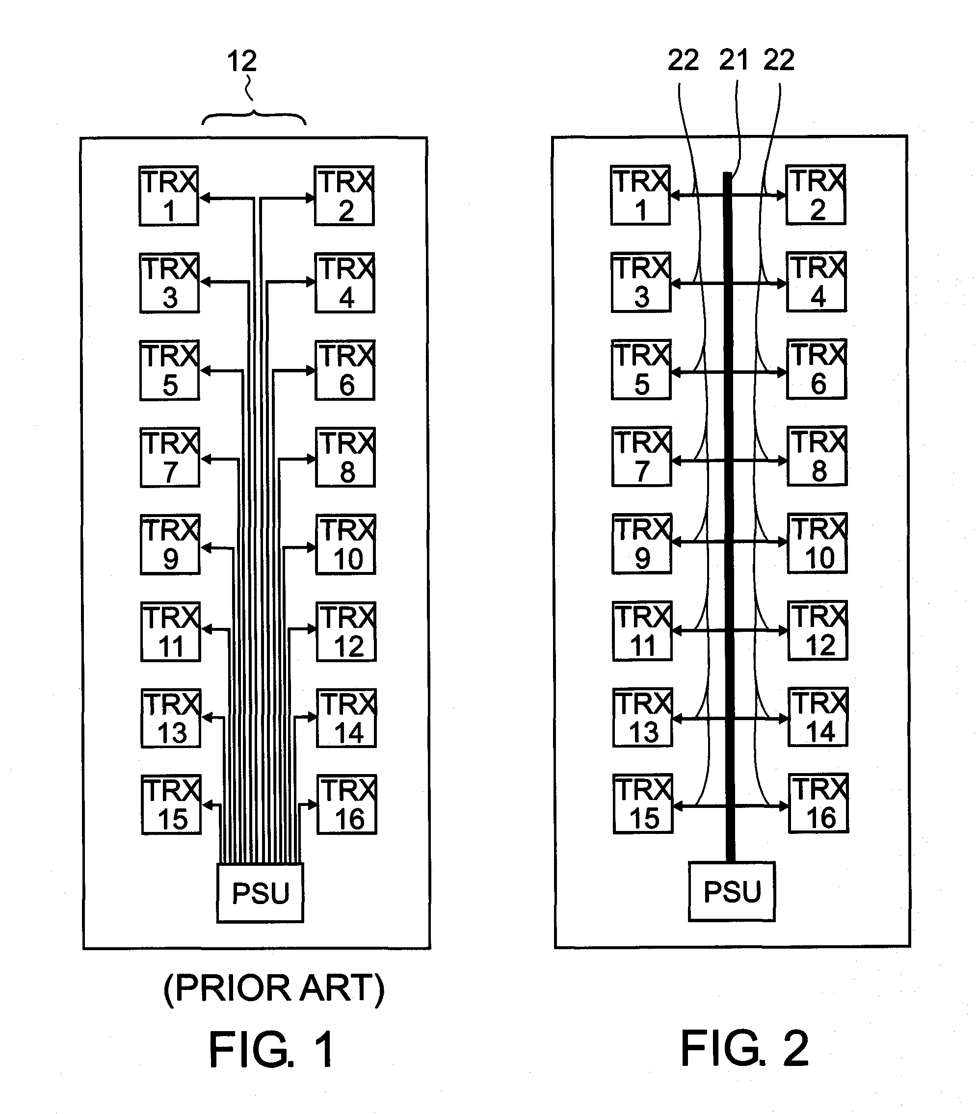Bus bar power distribution for an antenna embedded radio system