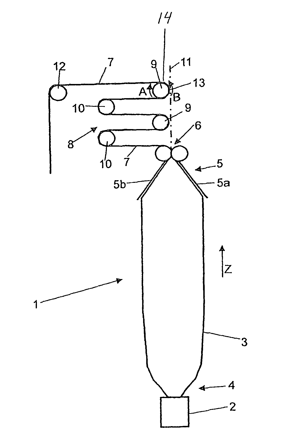 Deviation device for a web of film