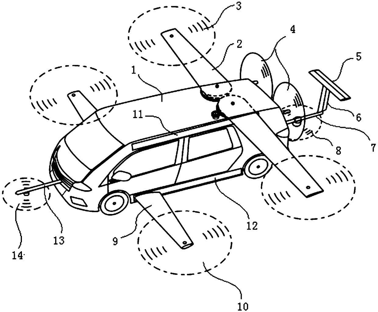 Tandem double-wing extension and retraction system of flying vehicle and flying vehicle