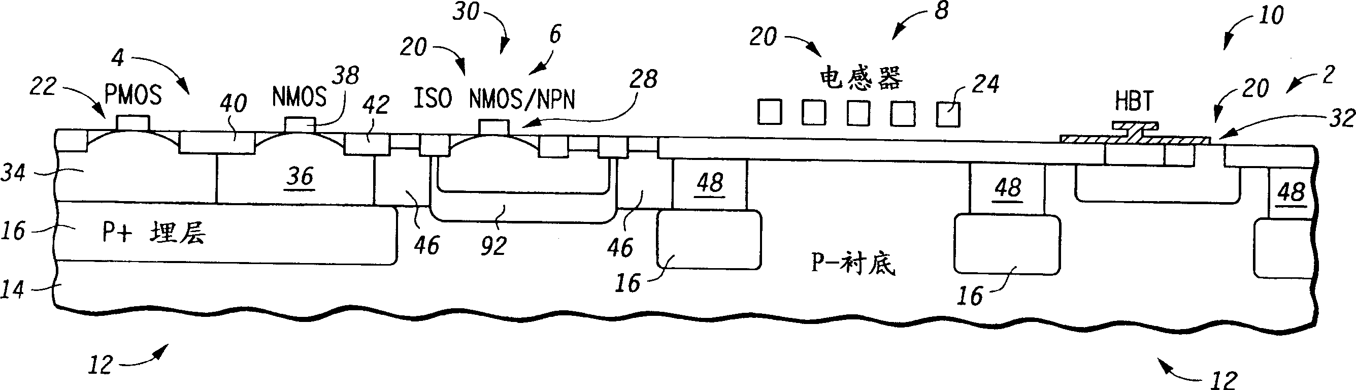 Integrated circuit structure for mixed-signal RF applications and circuits