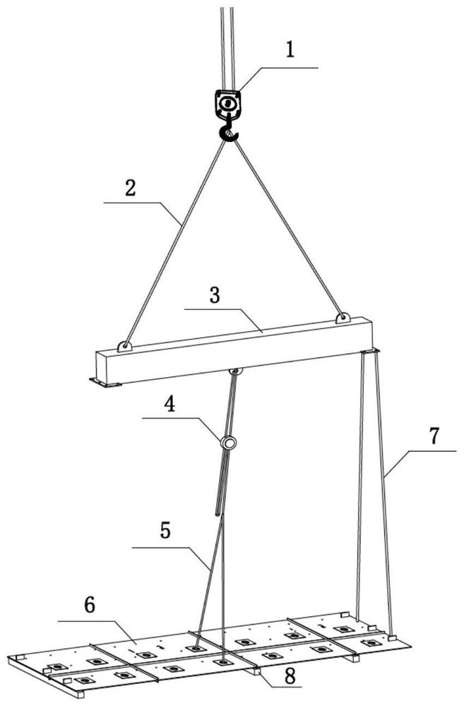 A hoisting device and hoisting method for an ultra-thin steel plate shear wall in the blind area of ​​a tower crane