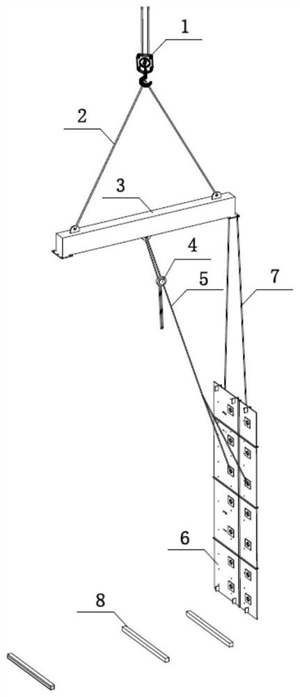 A hoisting device and hoisting method for an ultra-thin steel plate shear wall in the blind area of ​​a tower crane