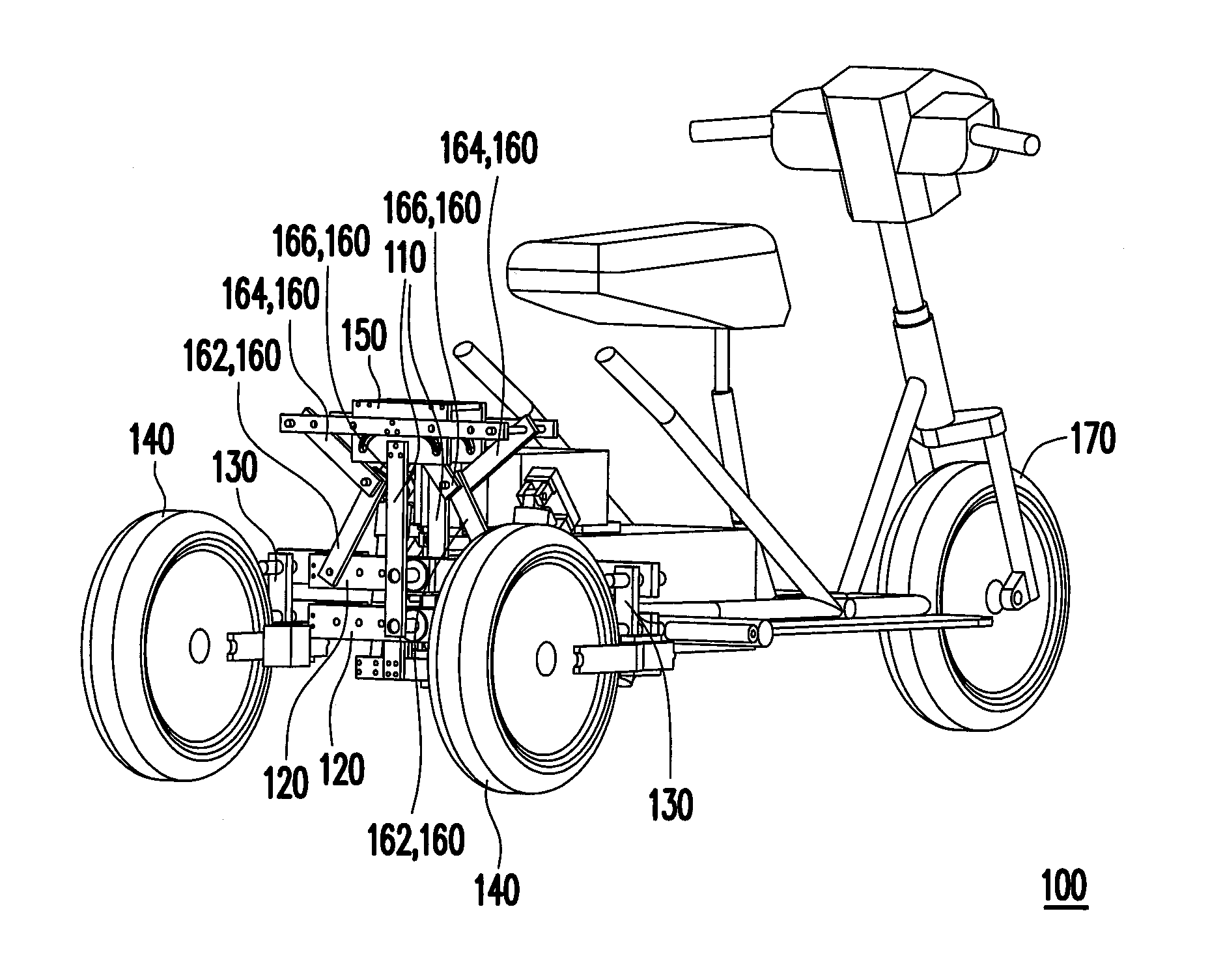 Three-wheeled motor vehicle with high safety