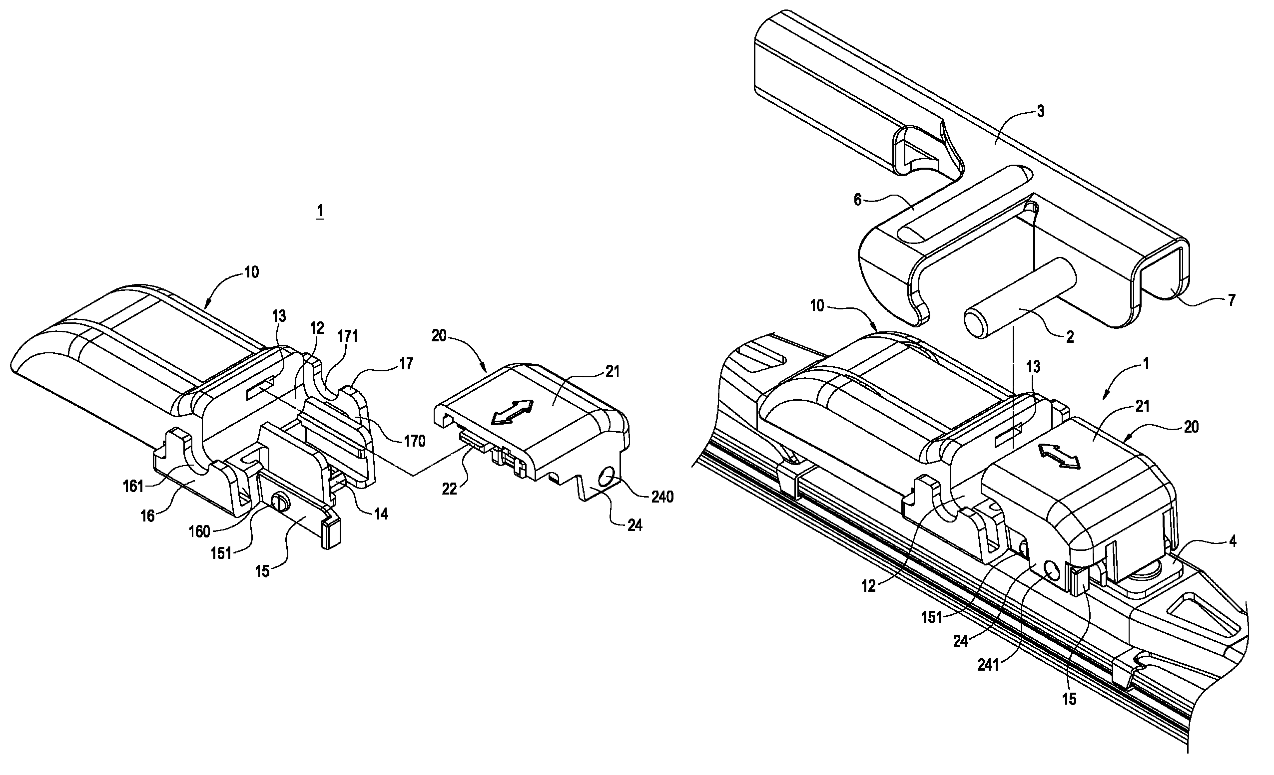 Windshield wiper combining assembly of combining driven wiper arm