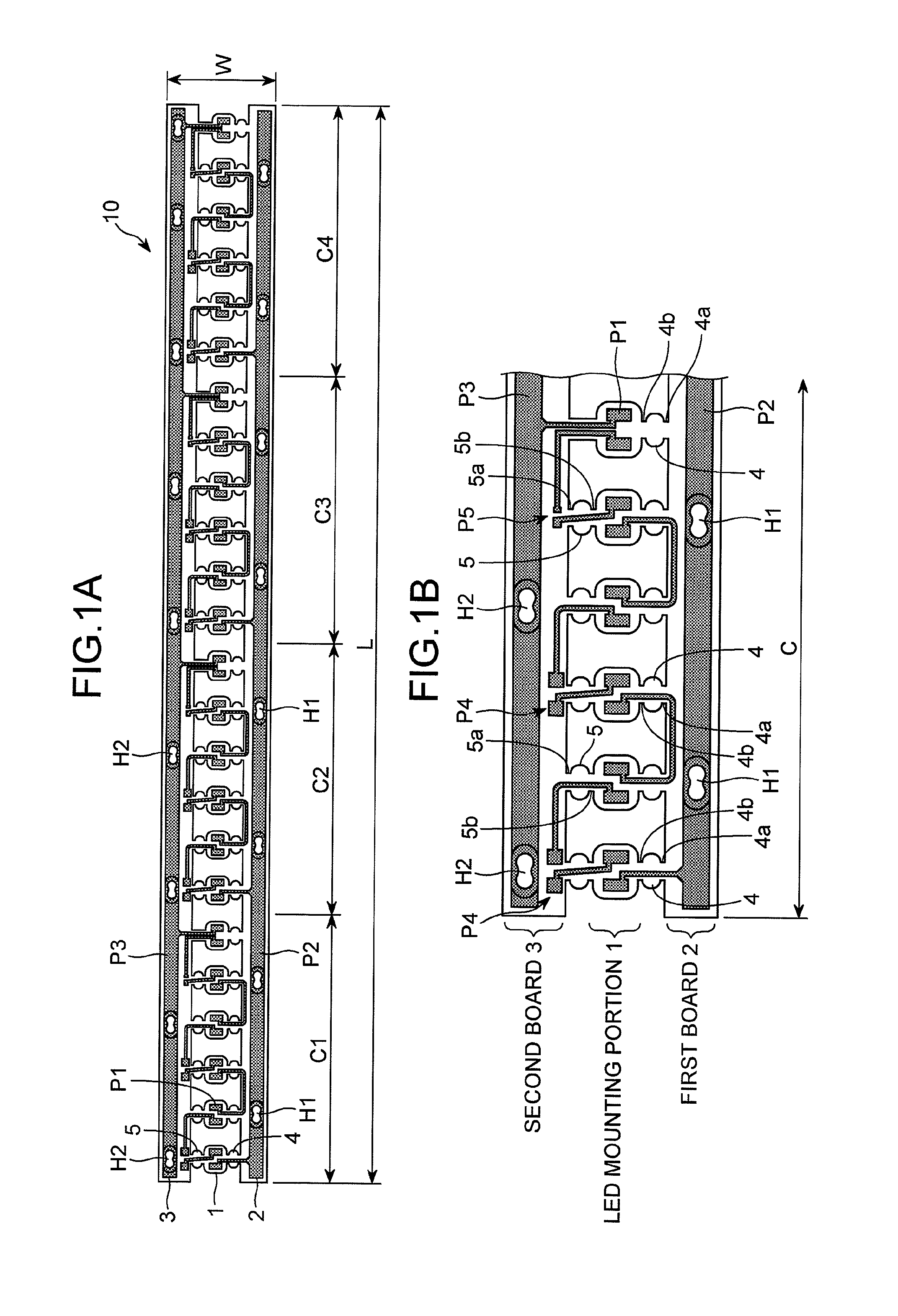 LED mounting circuit board, belt-like flexible LED light and LED illuminating device using the same