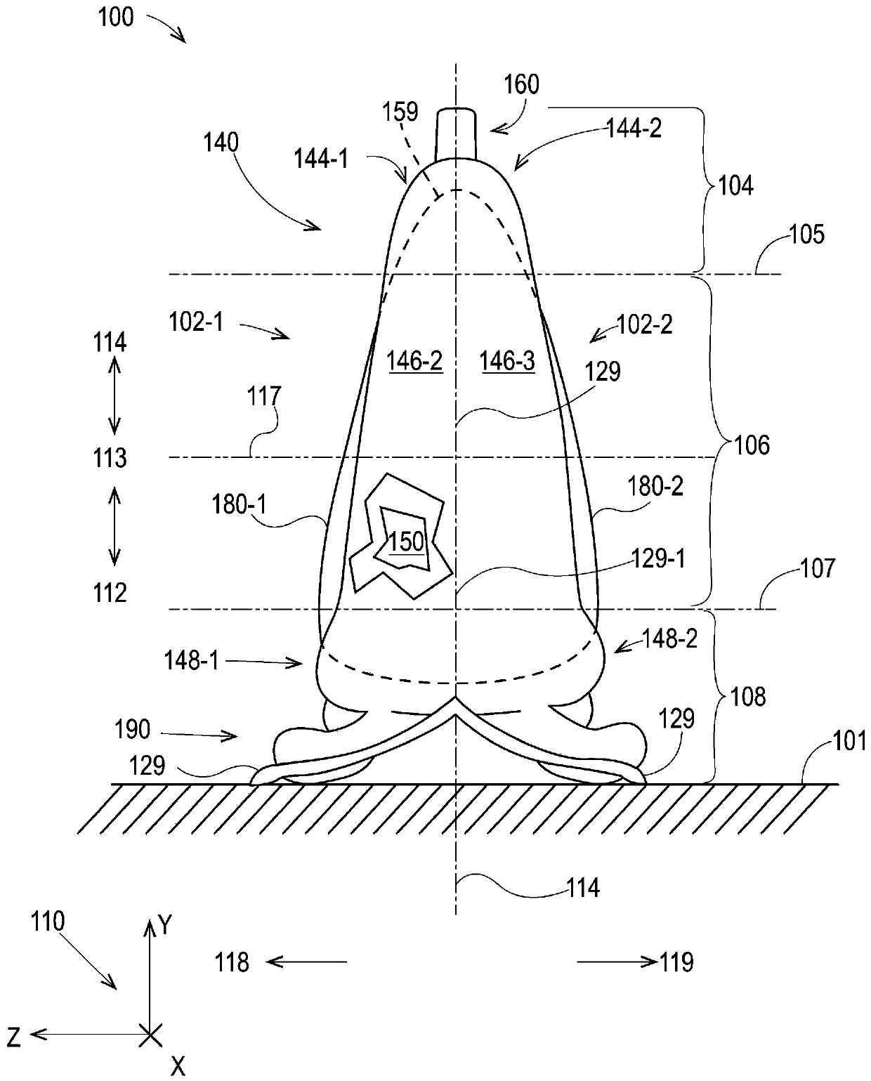 Flexible container with crinkled corners