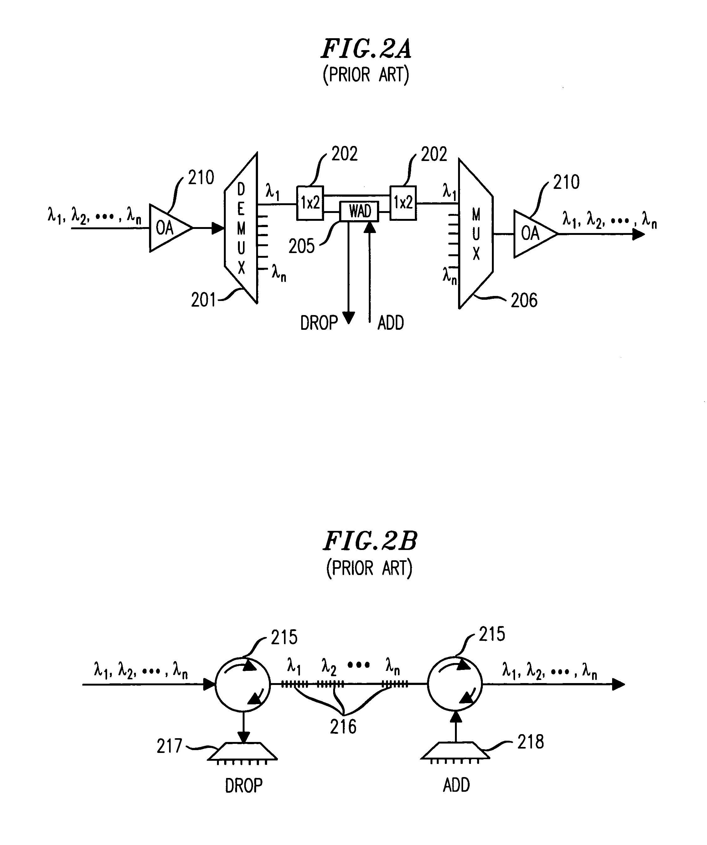 Optical add/drop arrangement for ring networks employing wavelength division multiplexing