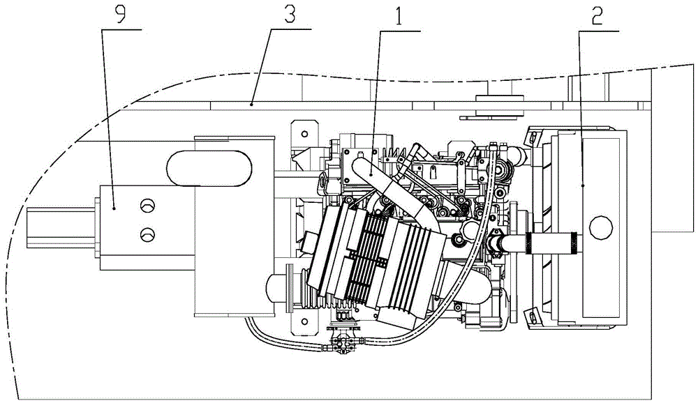 A rotatable engine installation structure of an aerial work vehicle