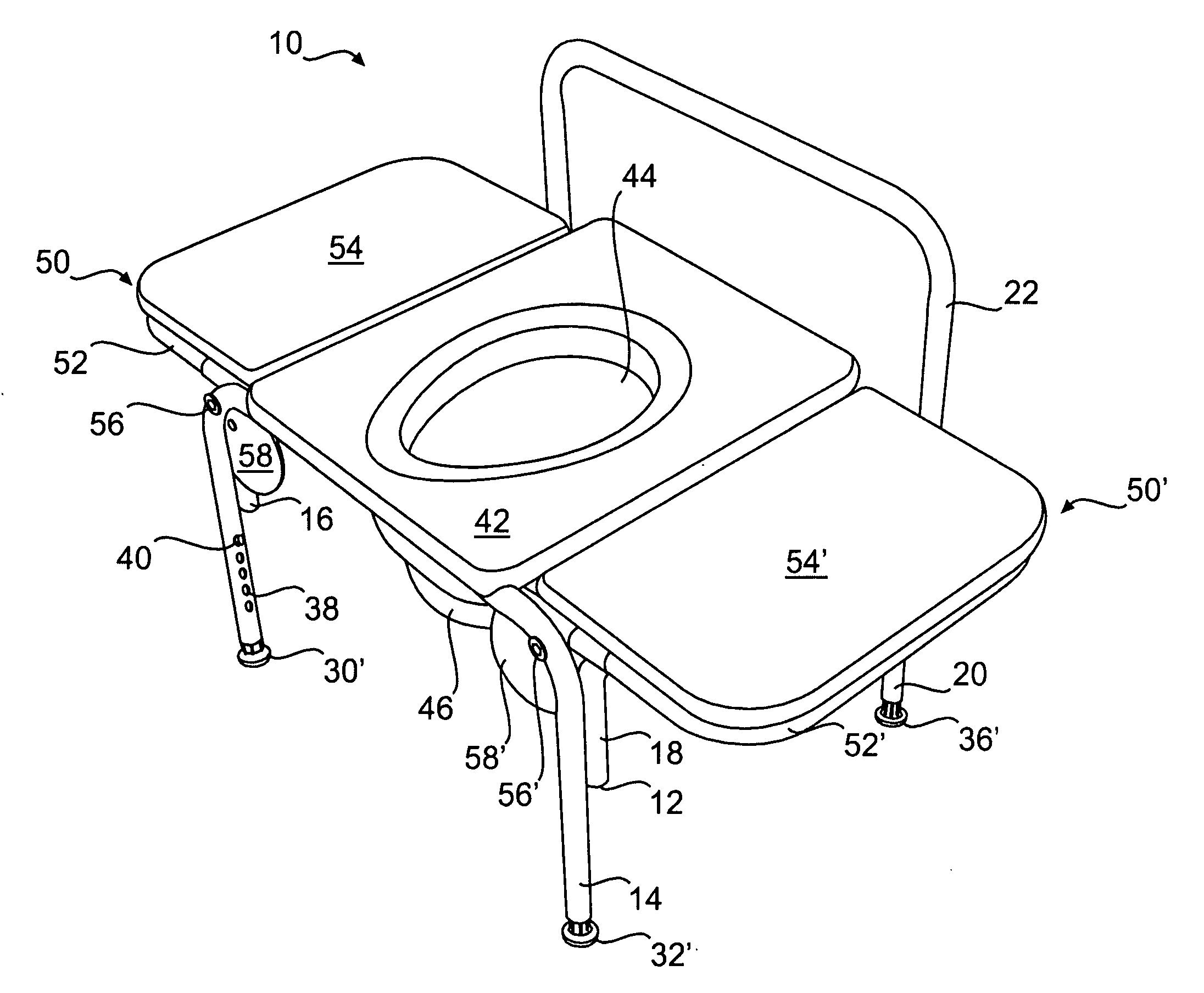 Transfer seat with rotatable wing