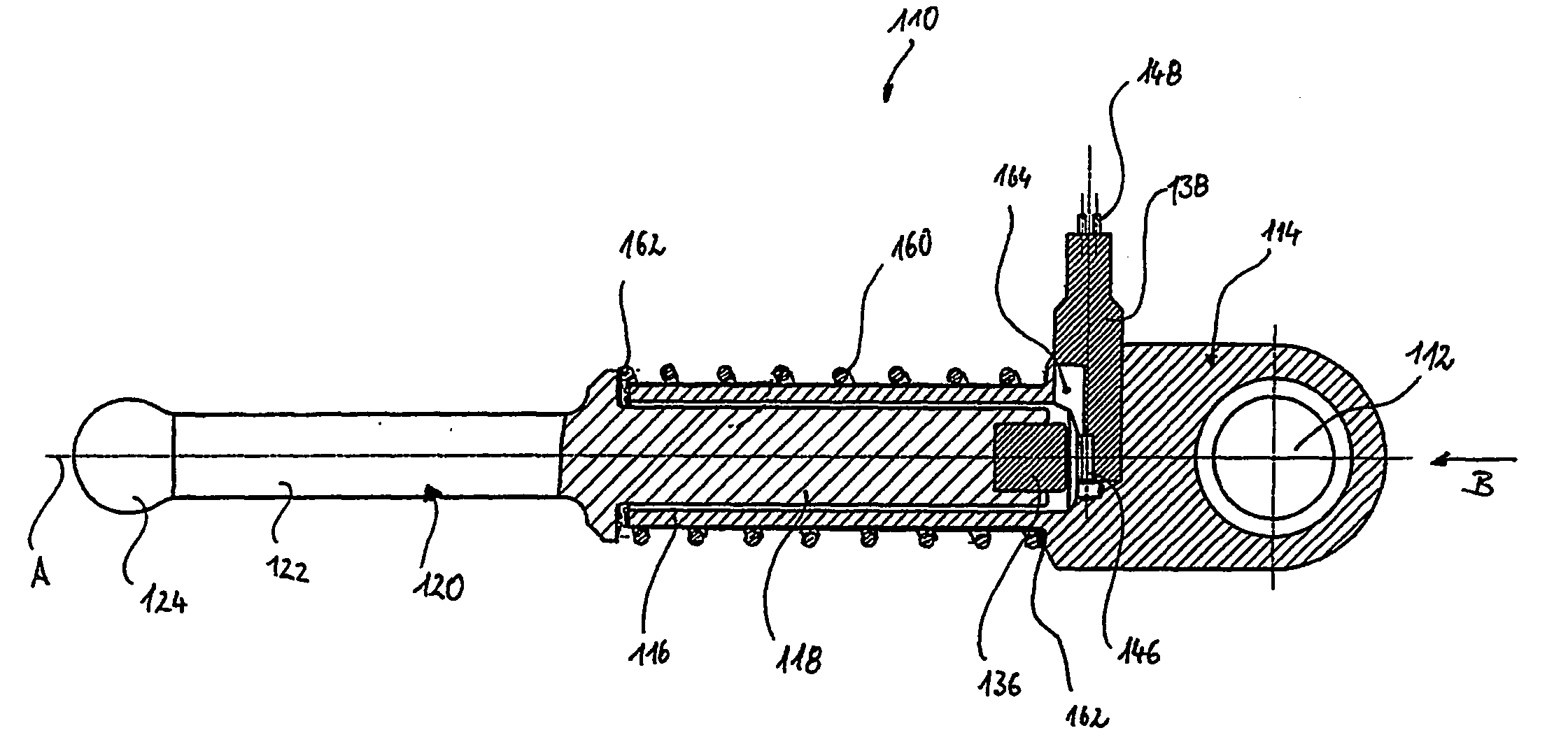 Device for the detection of an actuation force of a brake pedal, and brake system