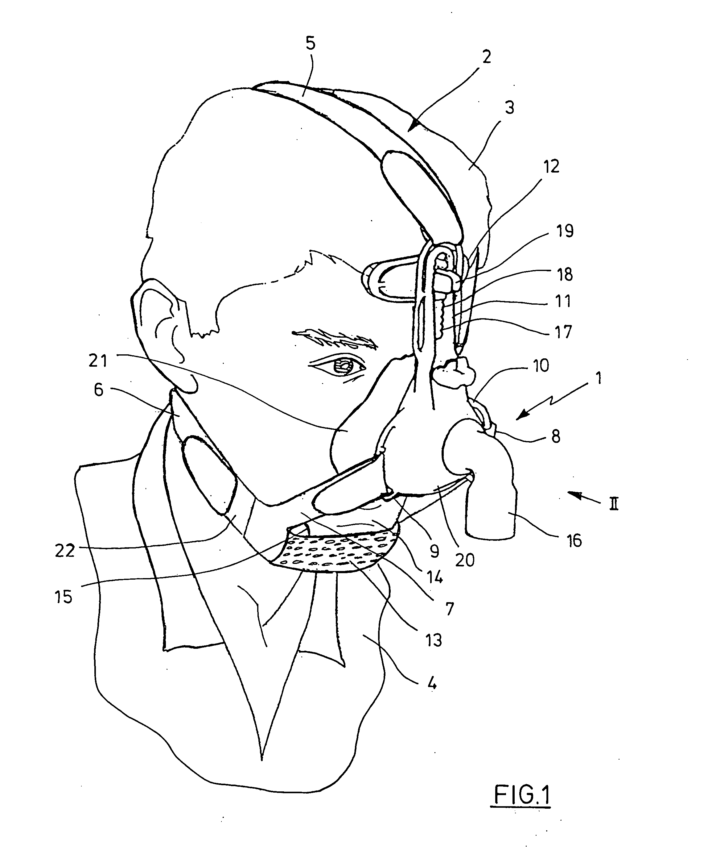 Breathing mask with a head fastening device