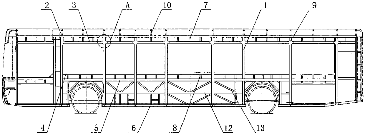 Bus side wall framework assembly structure