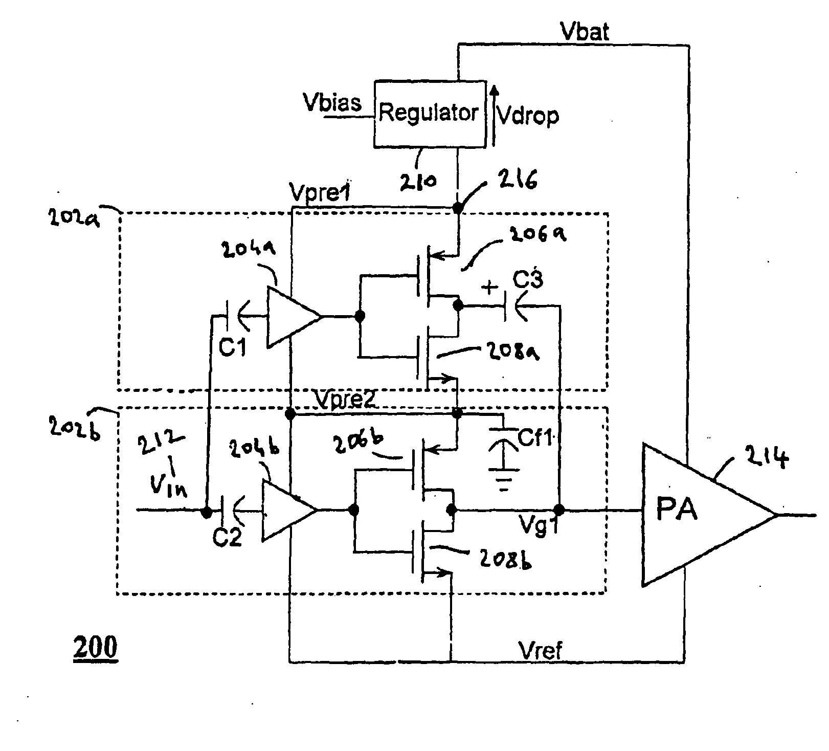 Stacked pre-driver amplifier