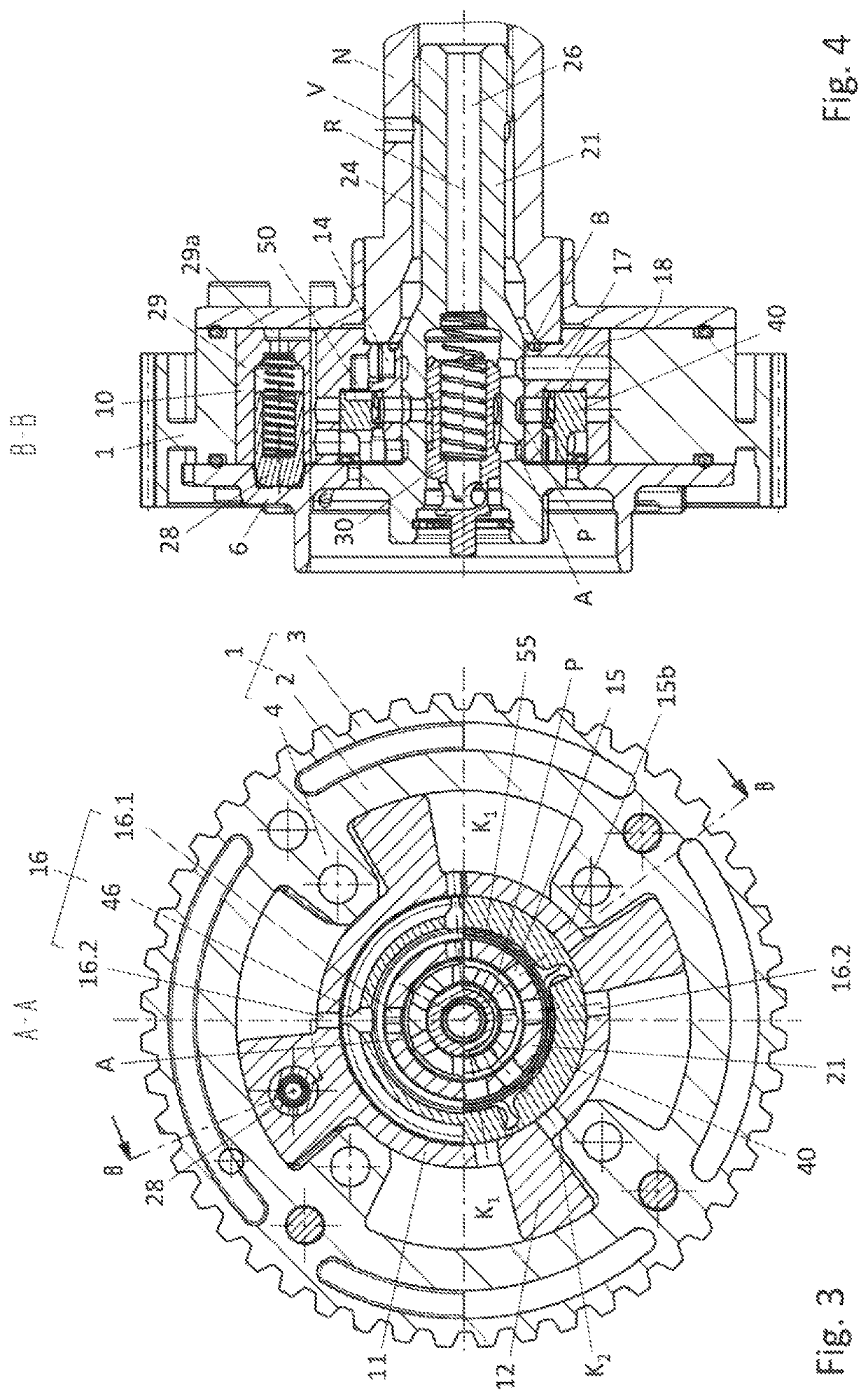 Cam shaft phase setter comprising an annular reflux valve