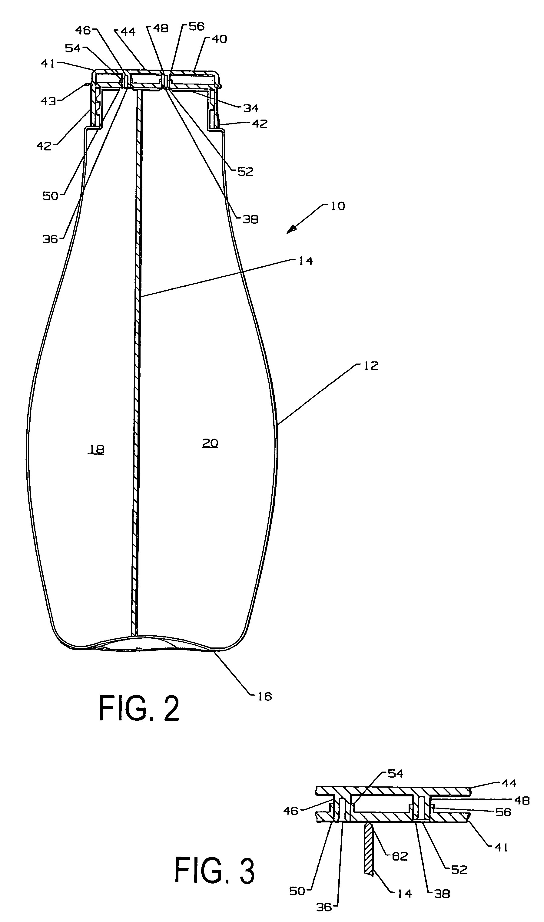 Diagonally divided bottle with curved line of division distinct from edge curve