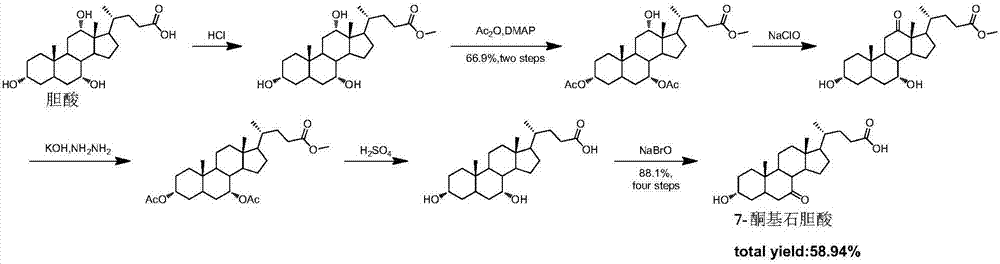 Synthesis method of intermediate 7-ketolithocholic acid of ursodeoxycholic acid