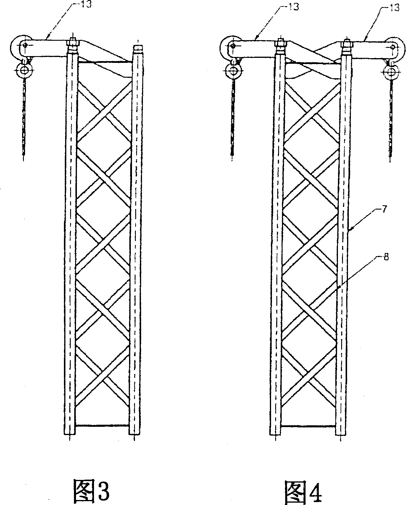 Platform support device for lifting loads or persons the height of a structure