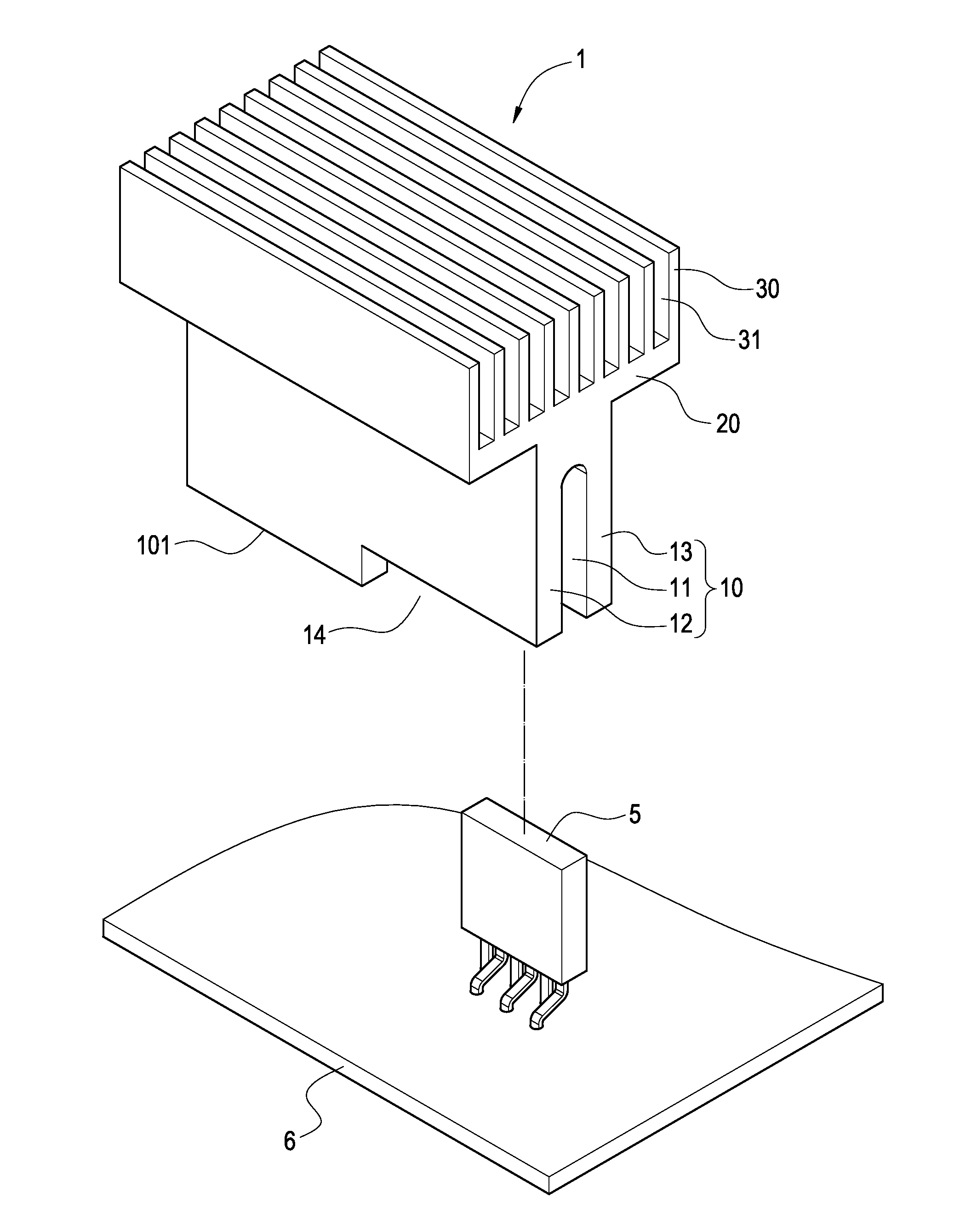 Bidirectional heat sink for package element and method for assembling the same