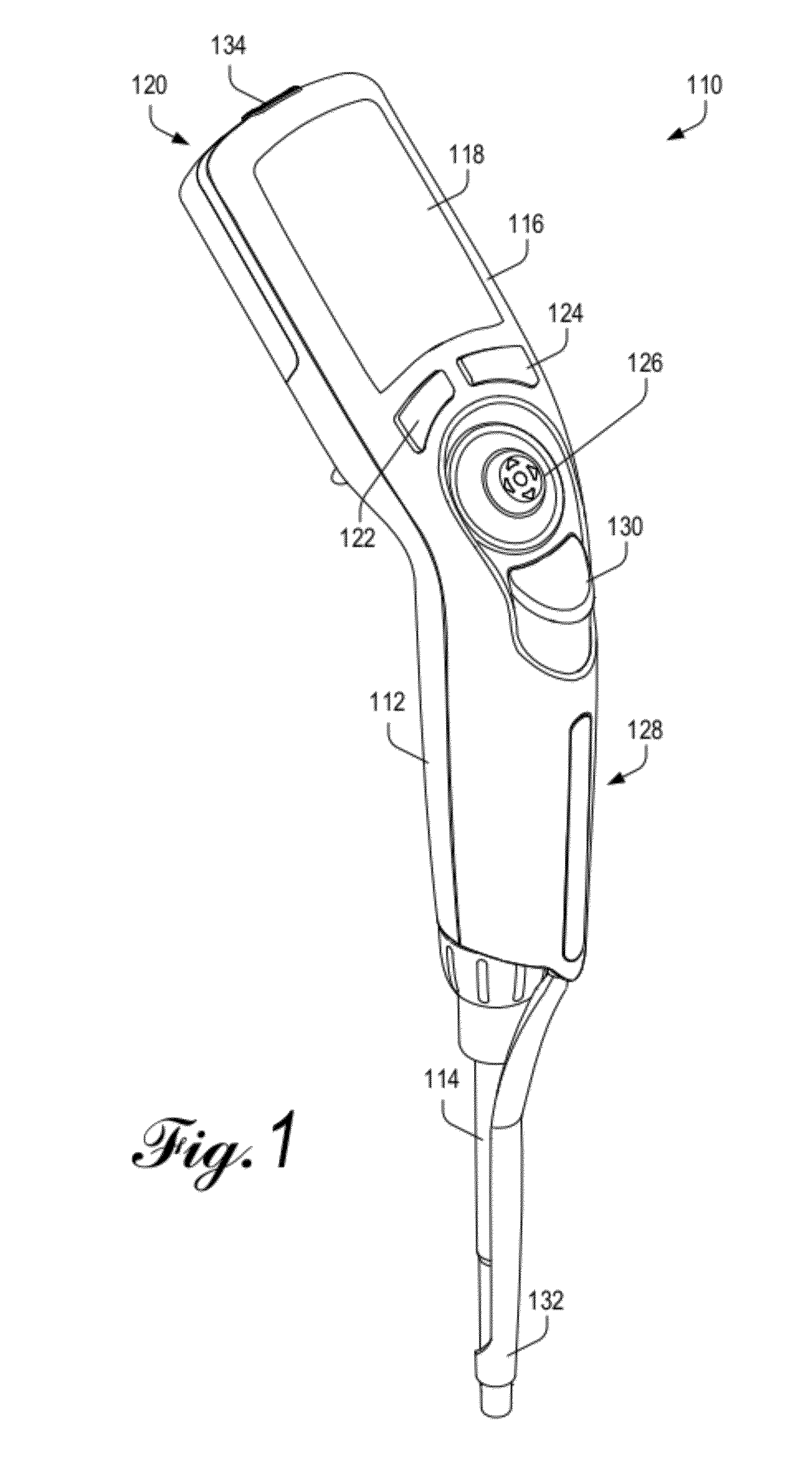 Electronic pipette with two-axis controller