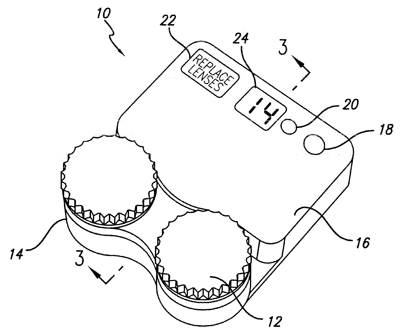 Integrated contact lens case and replacement time