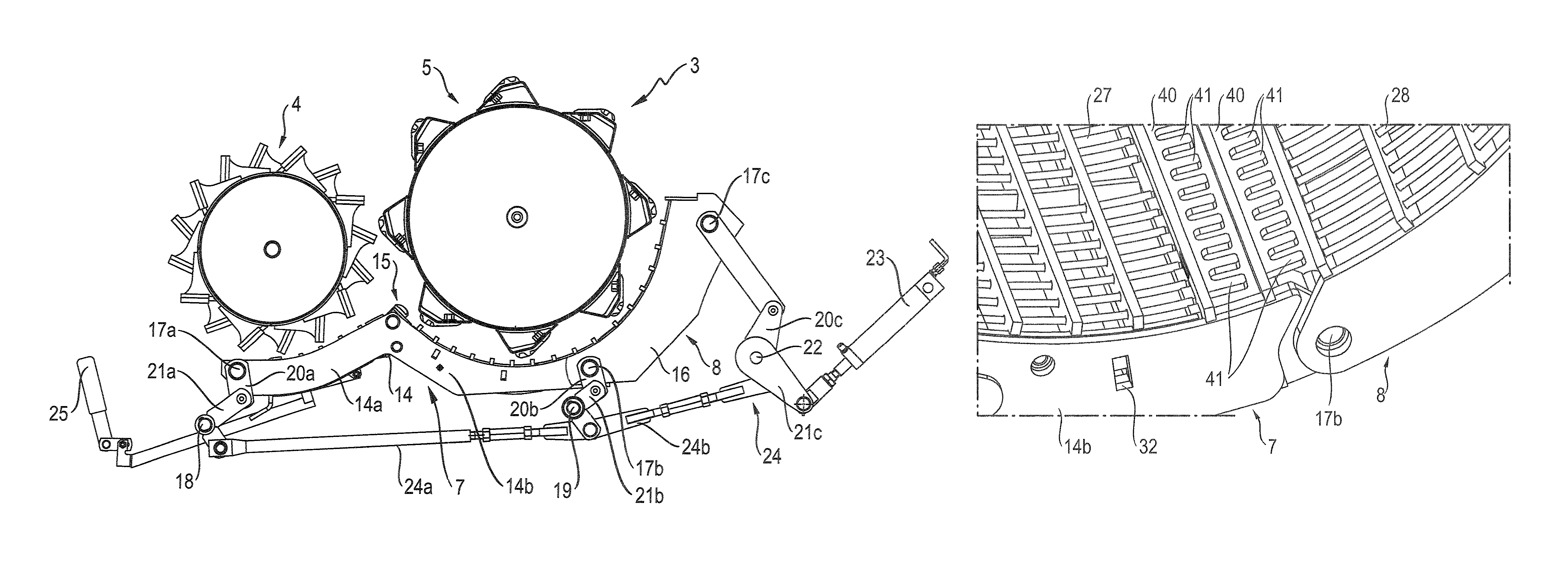 Threshing mechanism with swivellable concaves