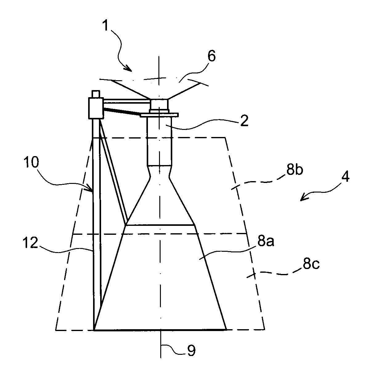 Launcher stage comprising a temporary support structure for temporarily supporting nozzle sections allowing access to the core of the engine