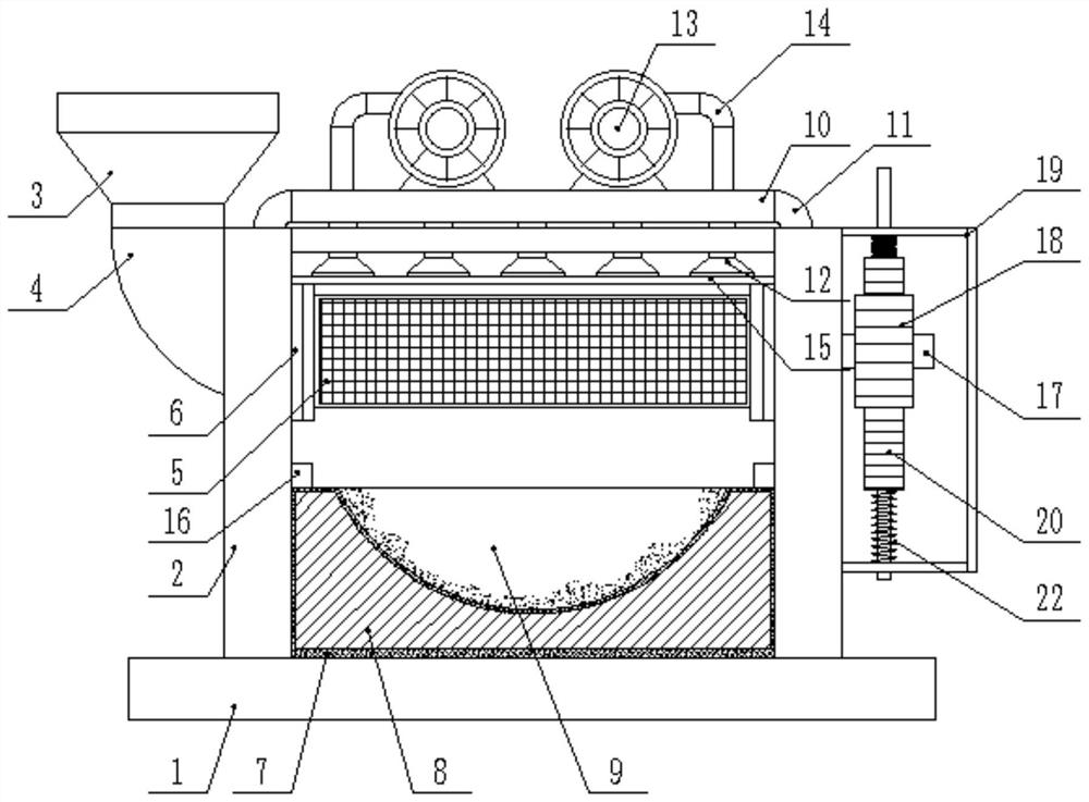 A device for removing iron scraps for grinding and processing of swing type cast iron materials