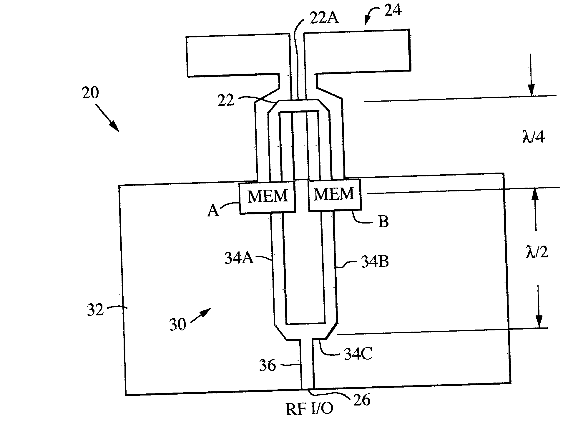 RF MEMS switch loop 180 degree phase bit radiator circuit