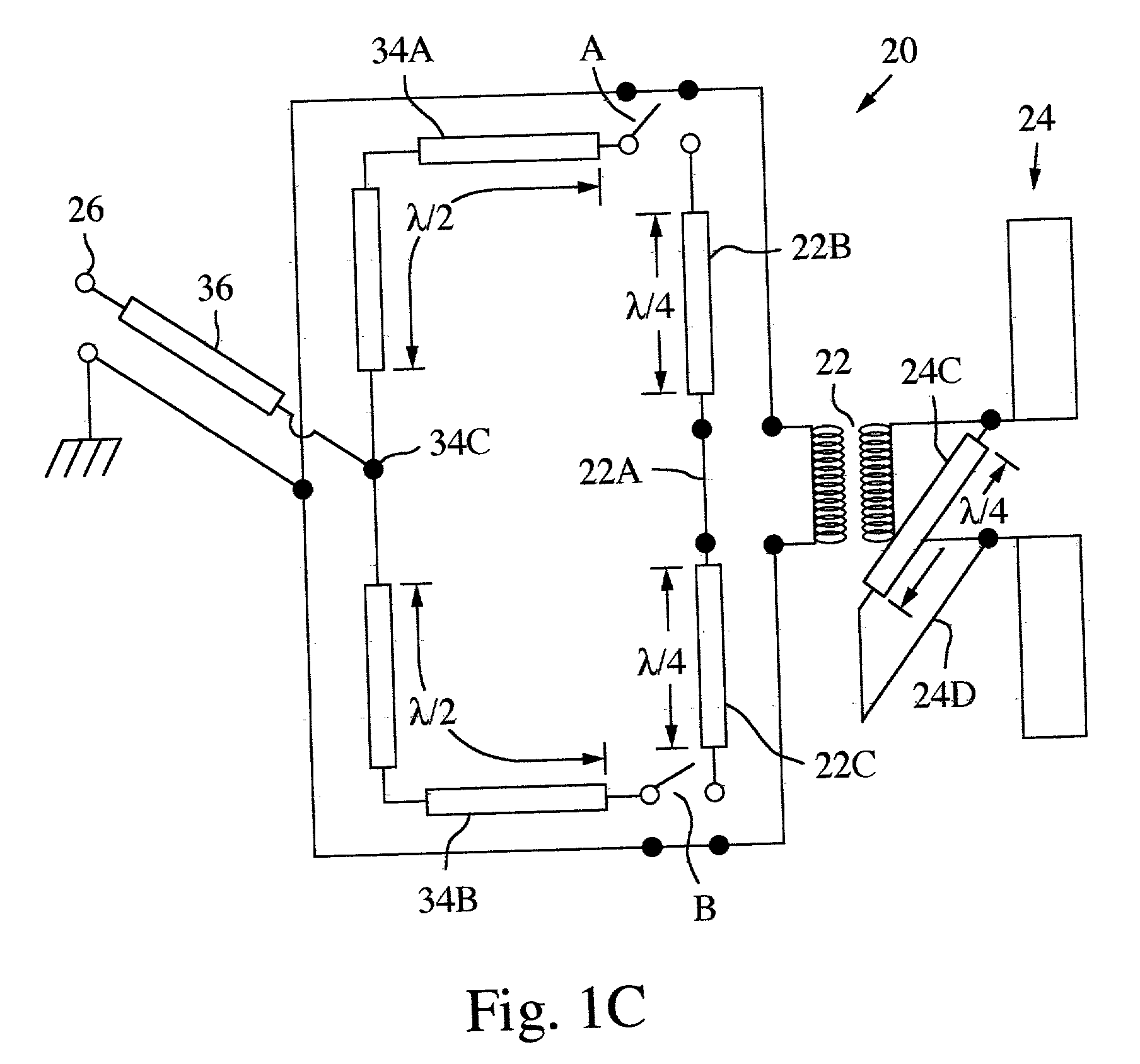 RF MEMS switch loop 180 degree phase bit radiator circuit