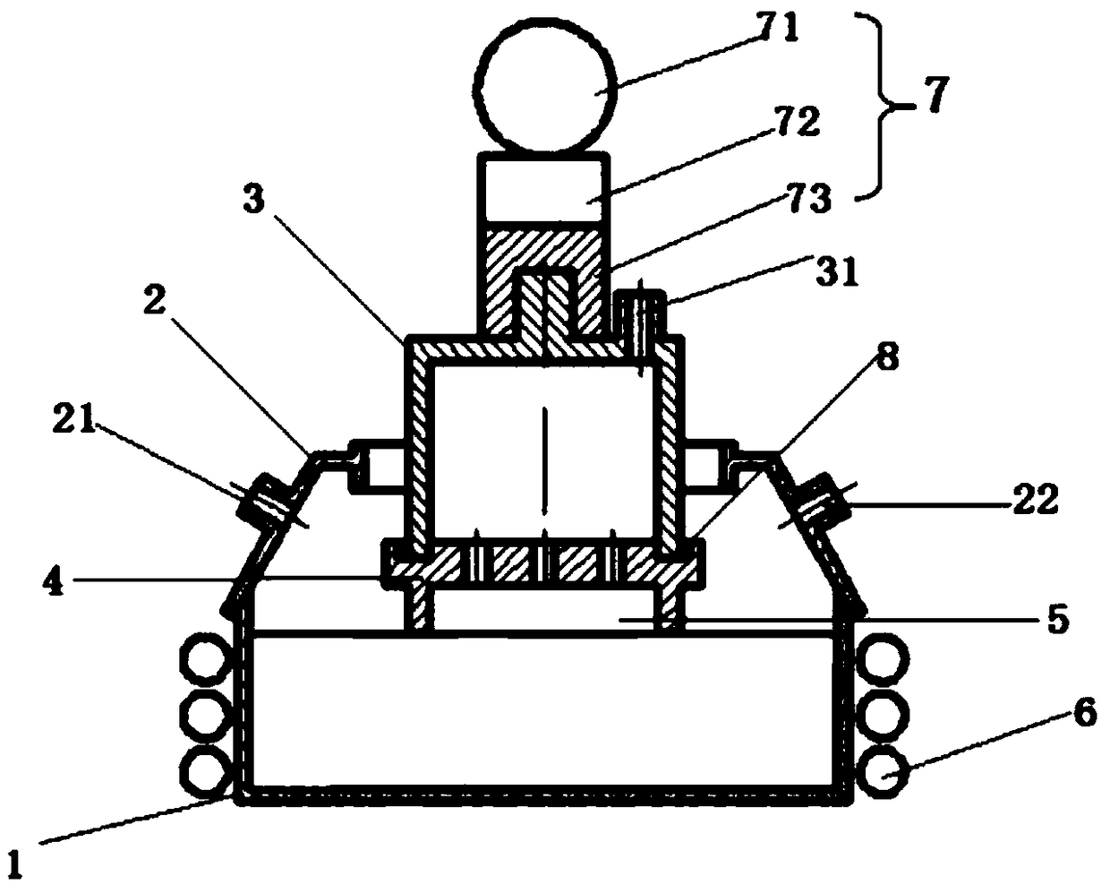 Die pressing device adopting tin liquor to support vacuumizing for glass and die pressing process of die pressing device