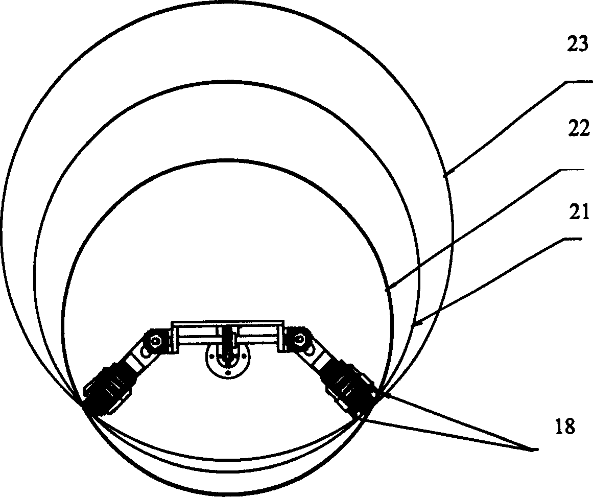 Moving mechanism of robot in pipe with self position changing four caterpillar feet