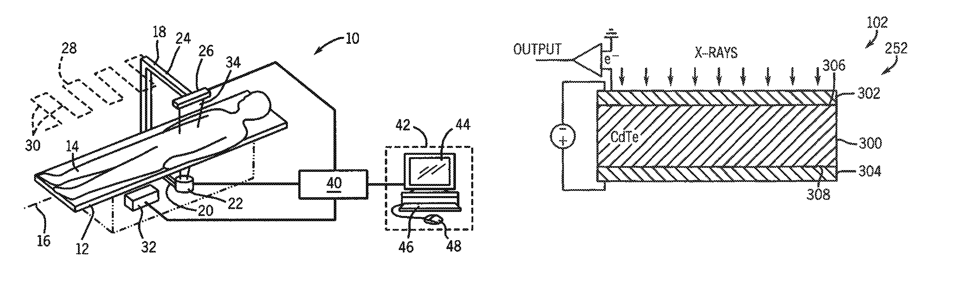 Transverse scanning bone densitometer and detector used in same