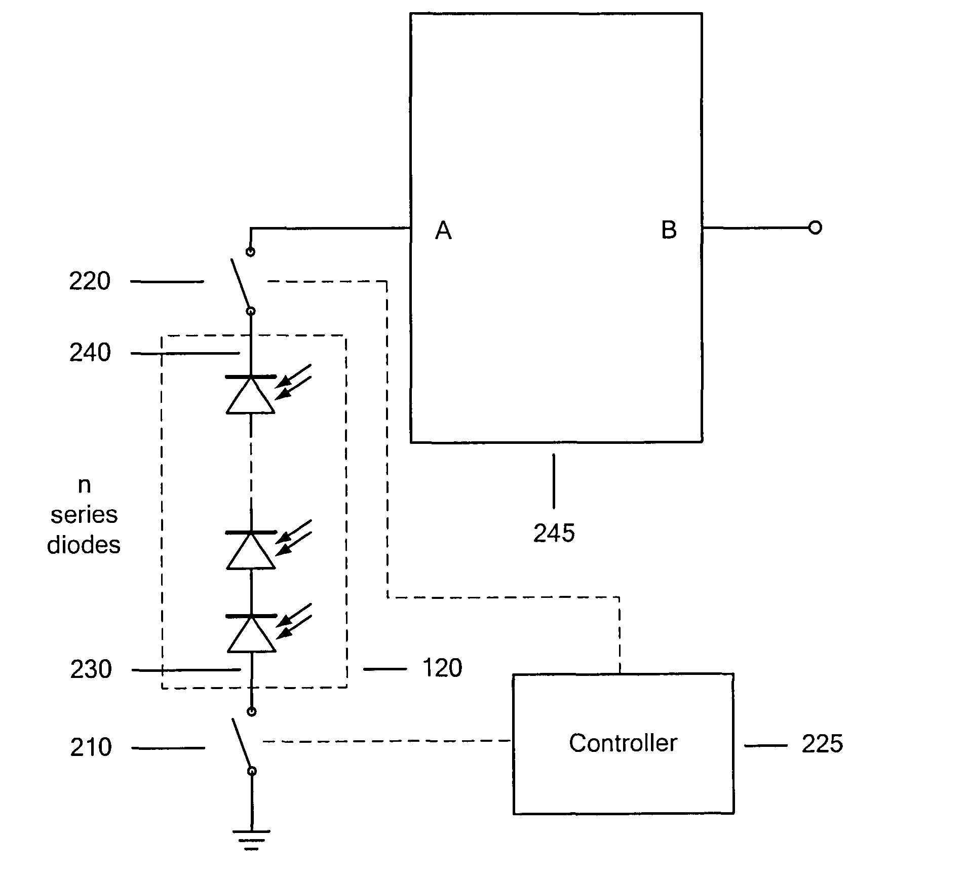 Apparatus and method for preventing charge pumping in series connected diode stacks