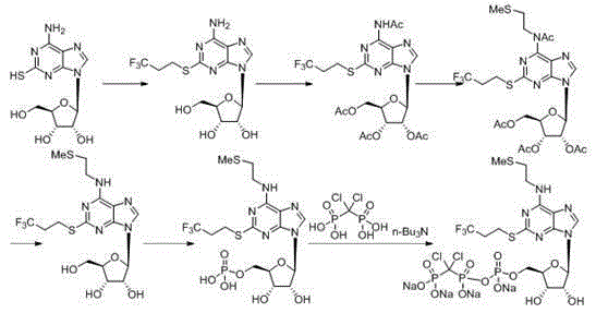 6-N-(2-(methylthio)ethyl)-2-((3,3,3-trifluoropropyl)sulfo)-9H-purine, and preparation method and application thereof