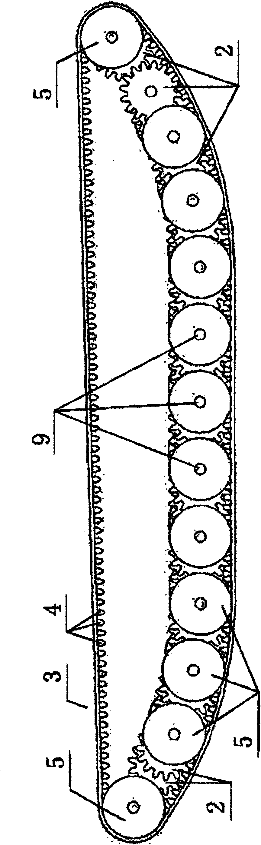 Staggered supporting wheel type crawler device
