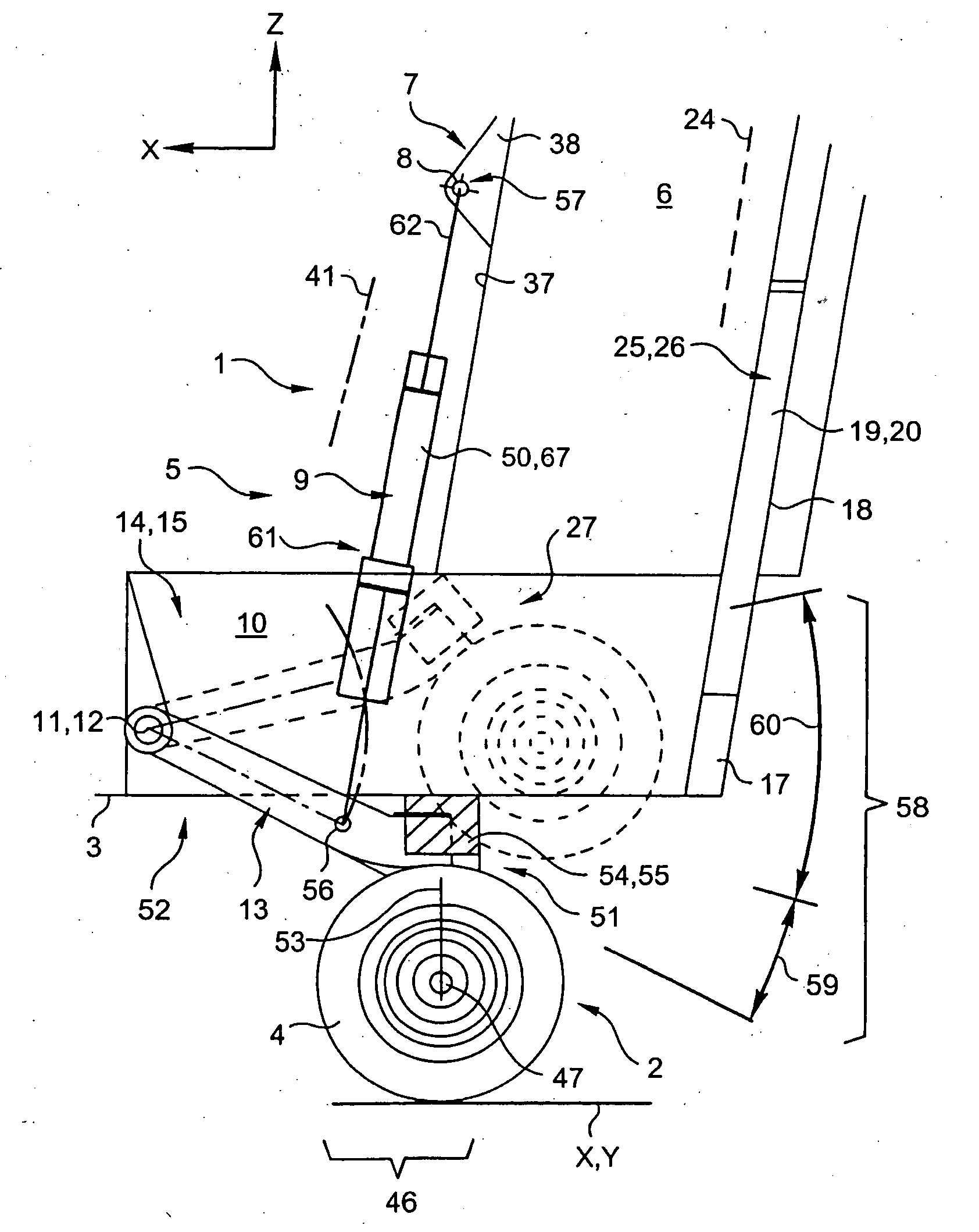 Auxiliary nose undercarriage, a force-transmission structure, and a rotary wing aircraft