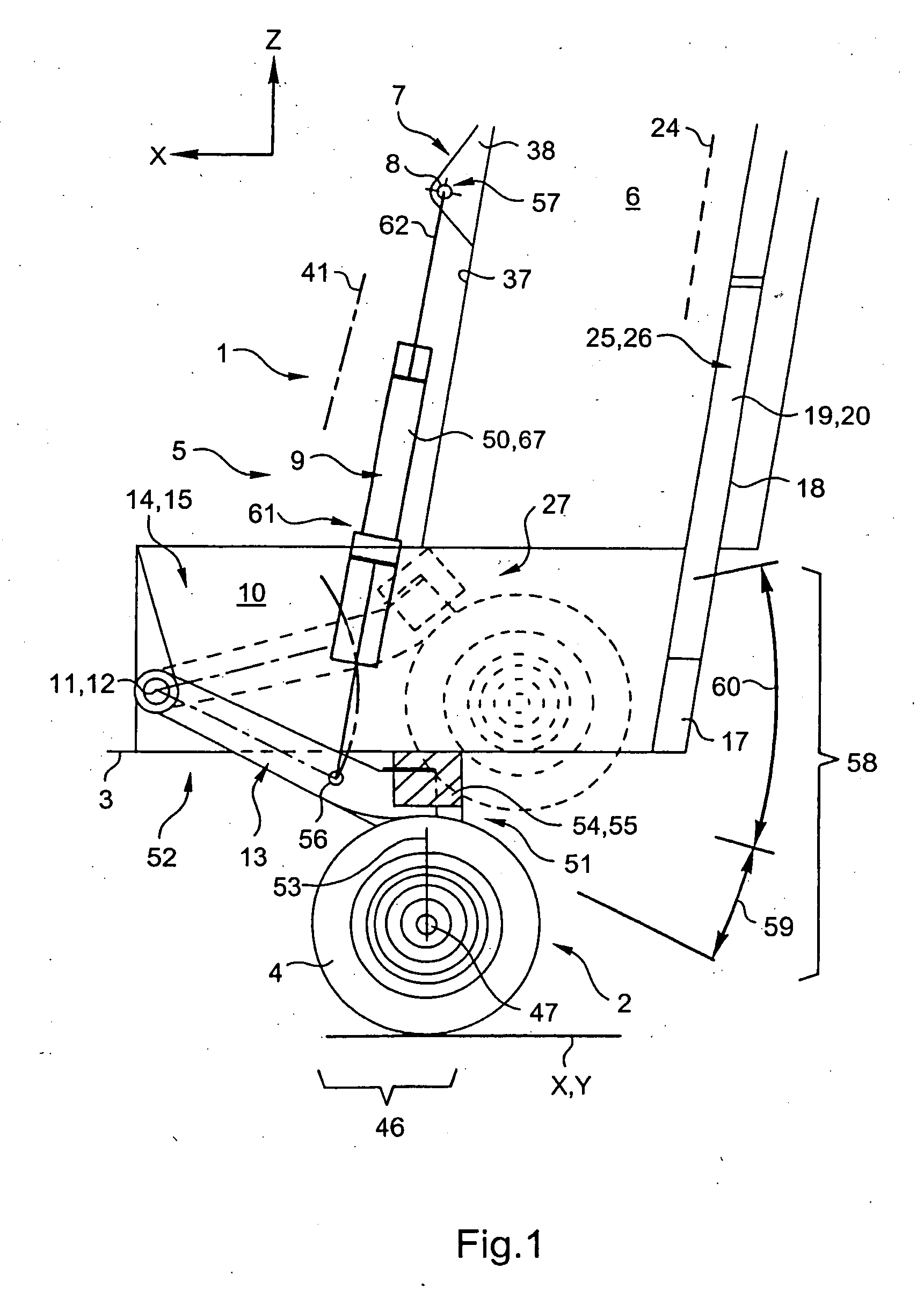 Auxiliary nose undercarriage, a force-transmission structure, and a rotary wing aircraft