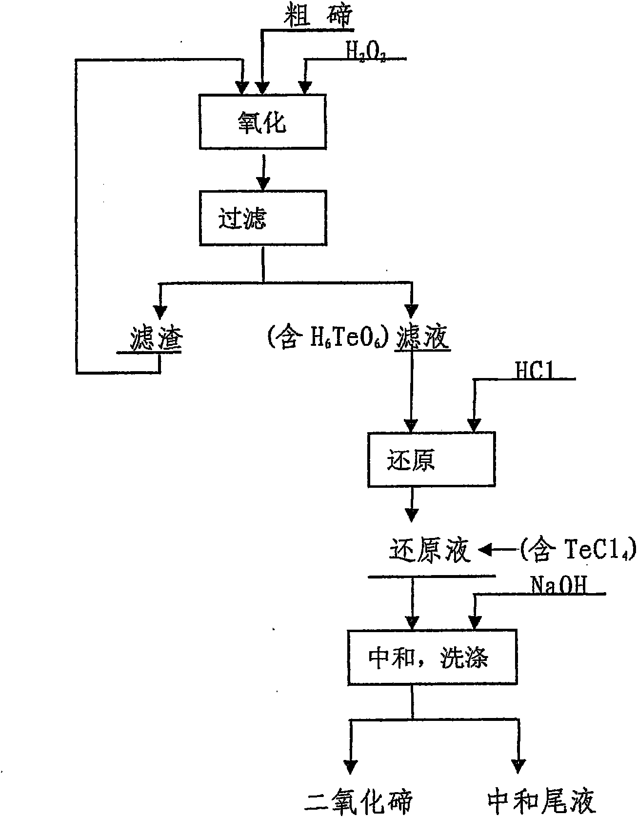 Method for preparing tellurium dioxide by using crude tellurium as raw material