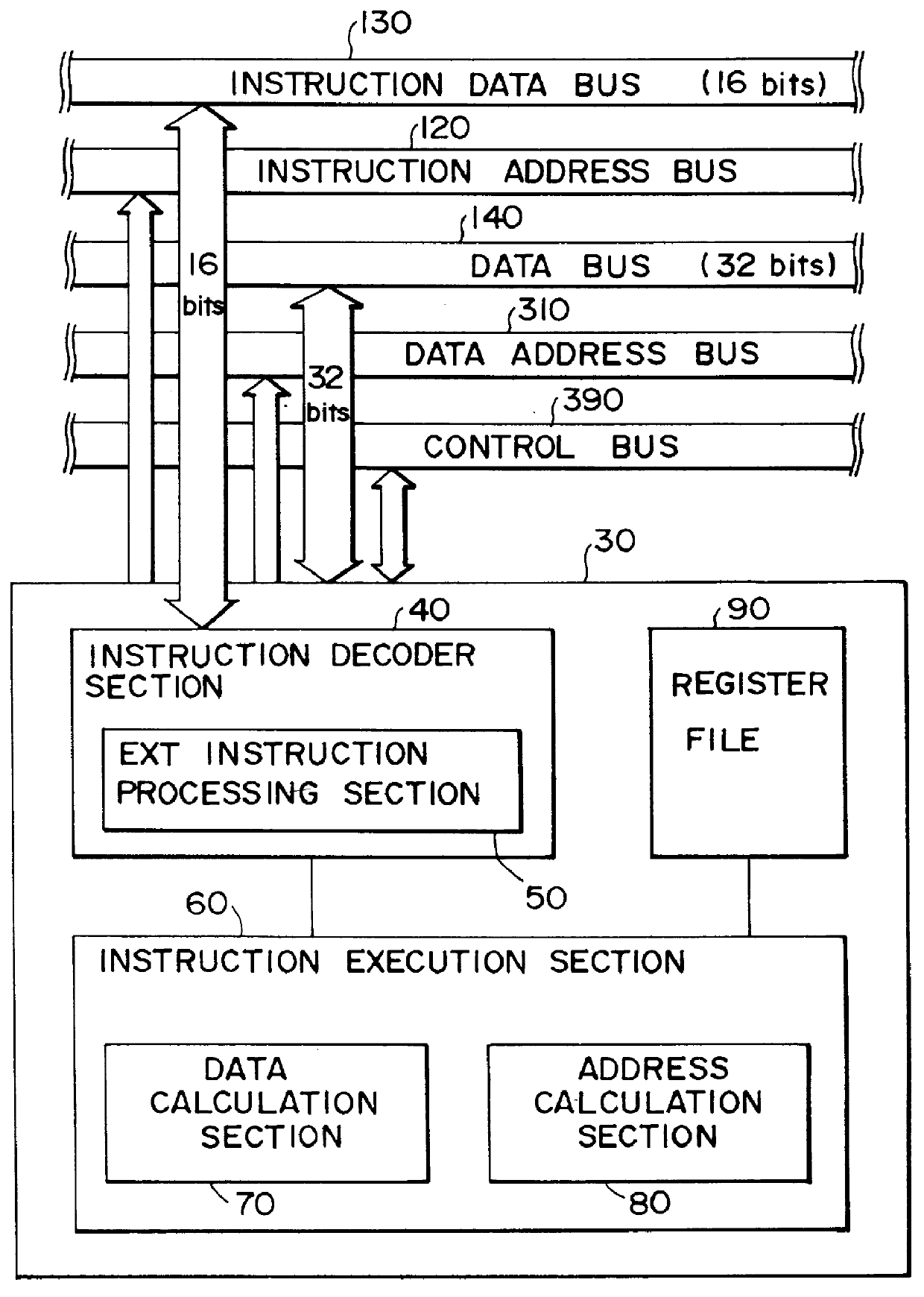 Data processing circuit with target instruction and prefix instruction