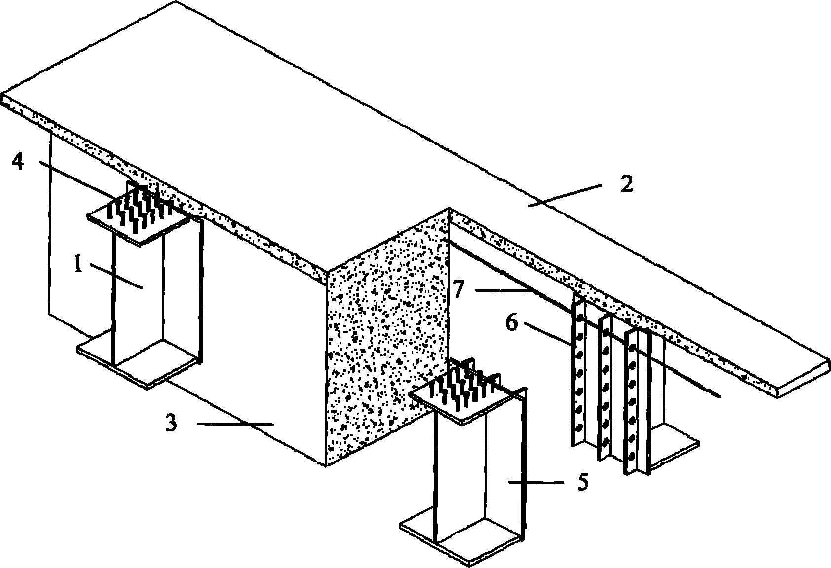 Connecting structure of combined beam and concrete bearing cross beam