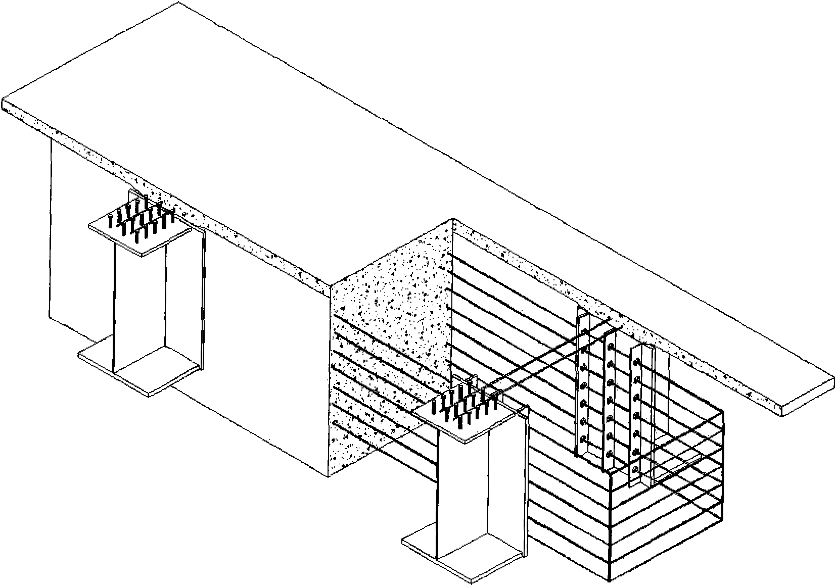 Connecting structure of combined beam and concrete bearing cross beam