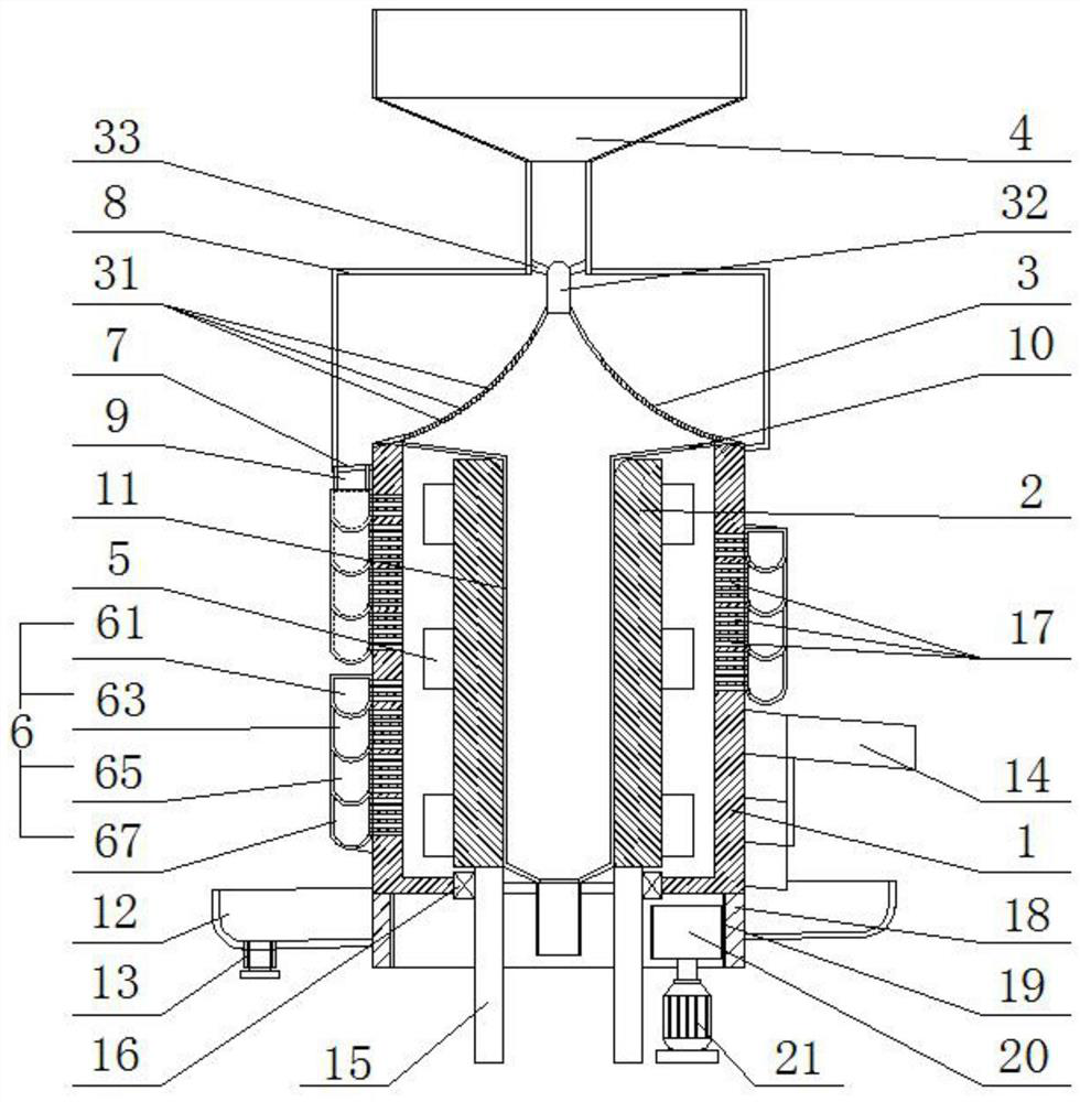 A centrifugal destoned grain microwave drying device