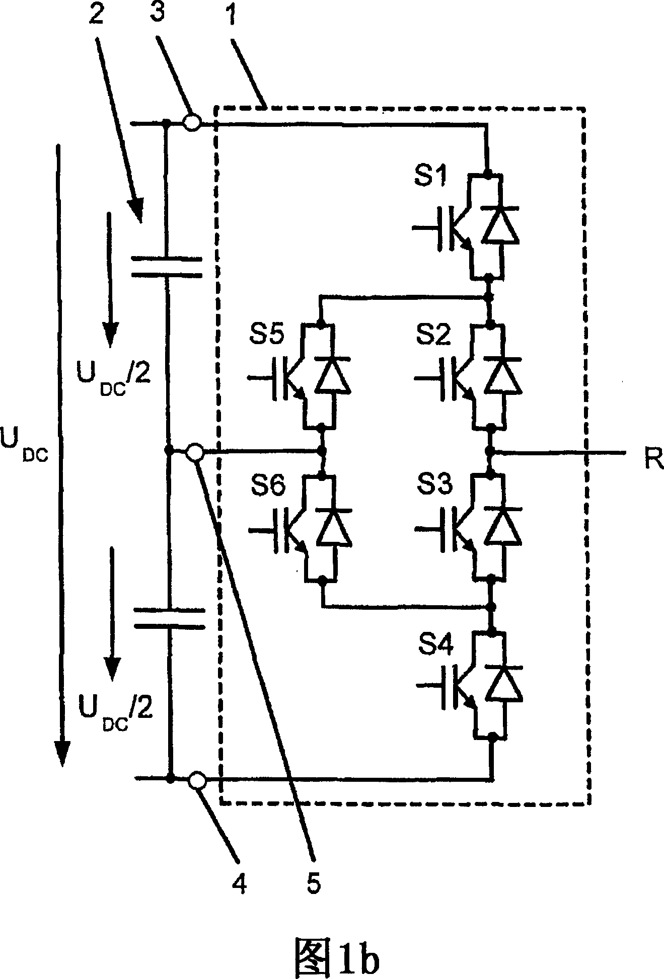 Method for error handling in a converter circuit for wiring of three voltage levels