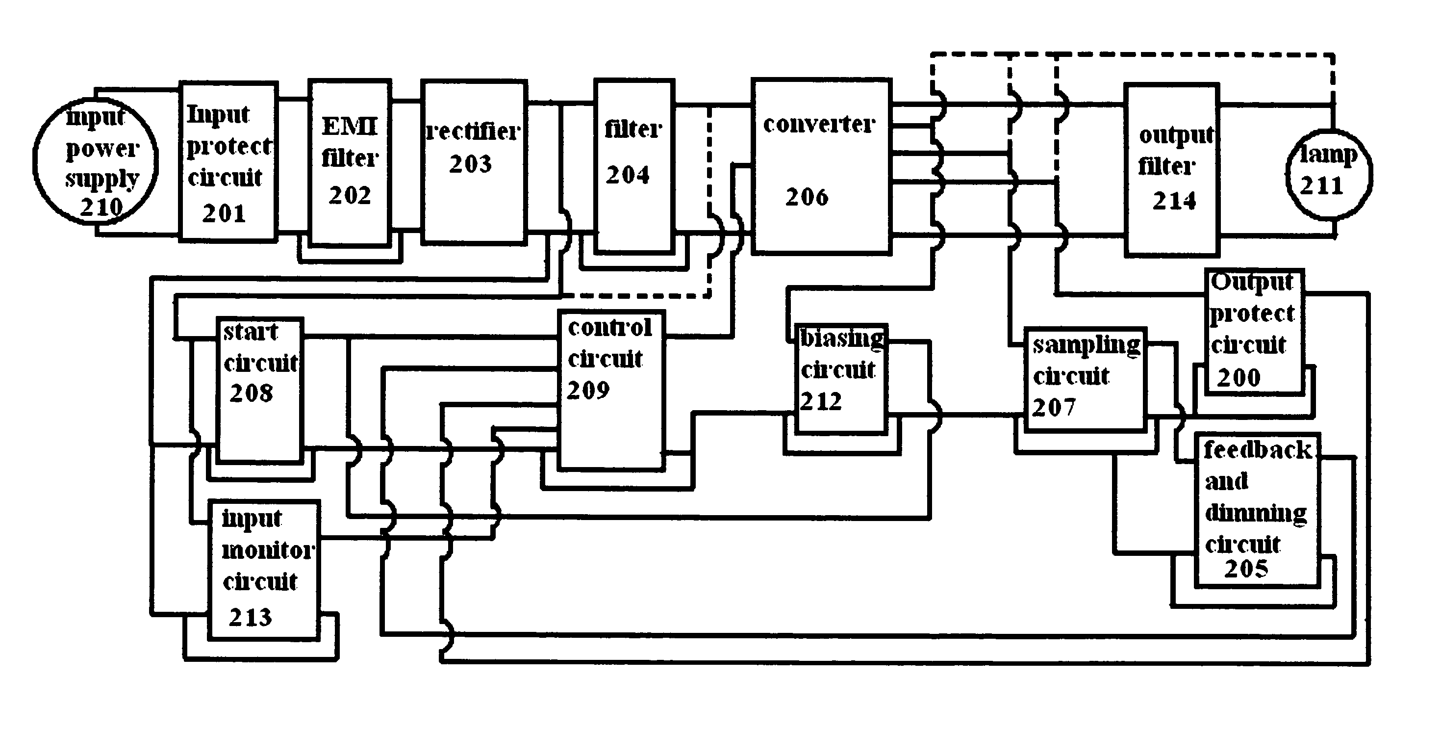 AC-to-DC voltage converter as power supply for lamp