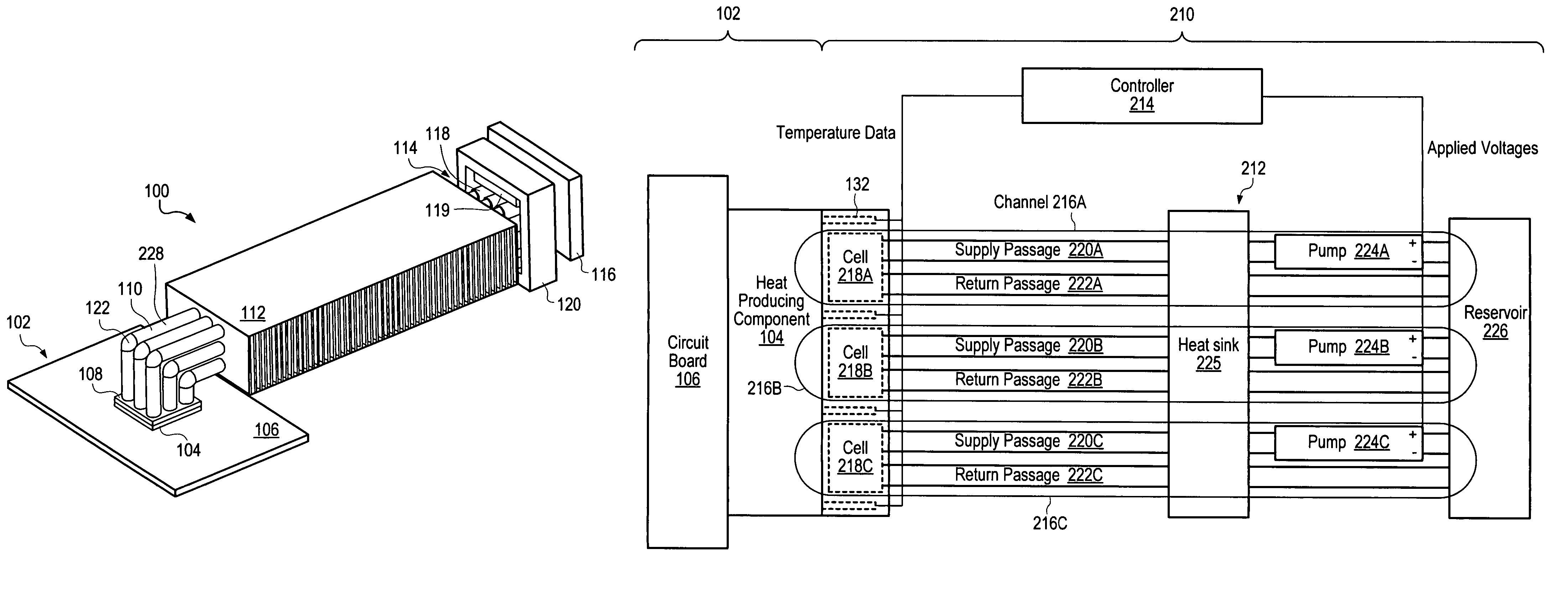 Multichannel cooling system with magnetohydrodynamic pump